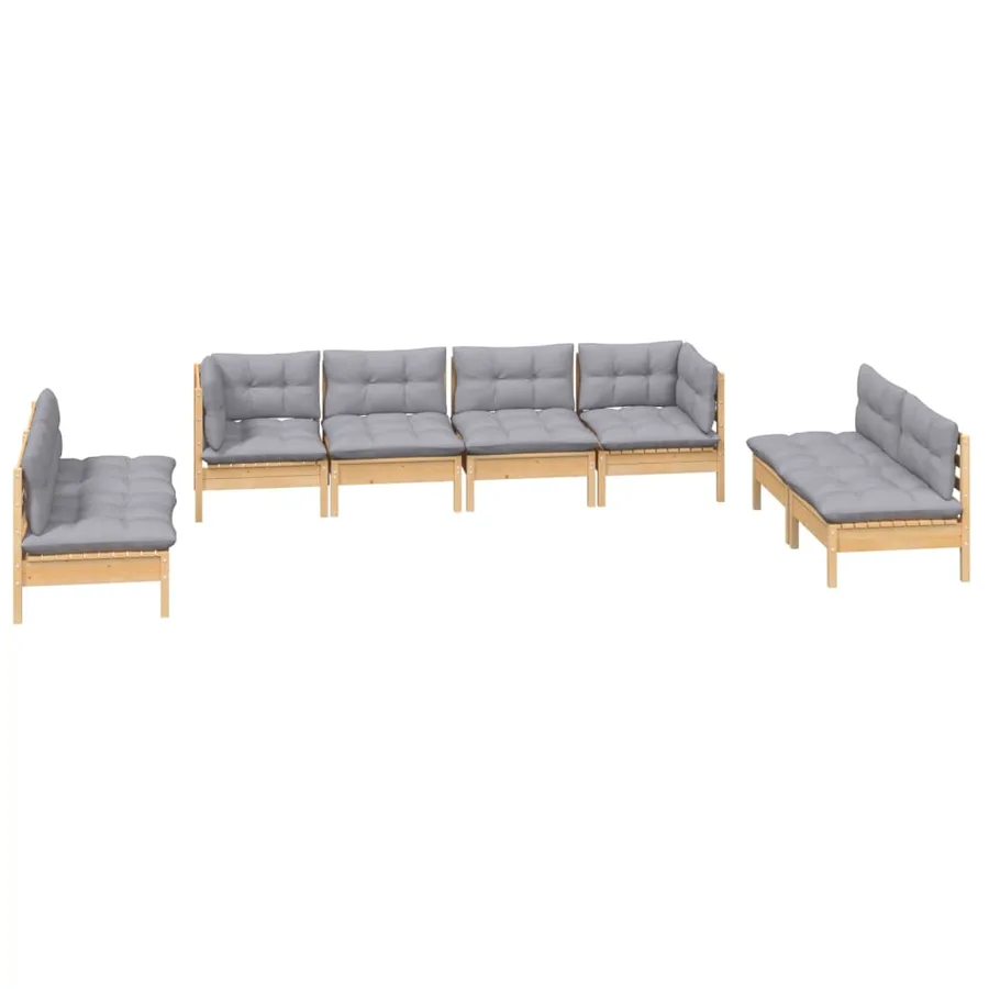 Salon de jardin 8 pcs avec coussins gris Bois de pin massif - 3