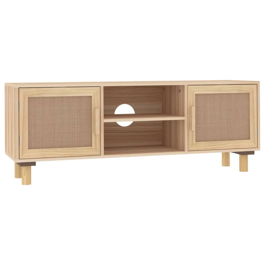 Meuble TV Marron 105x30x40 cm Bois de pin massif rotin naturel - 2
