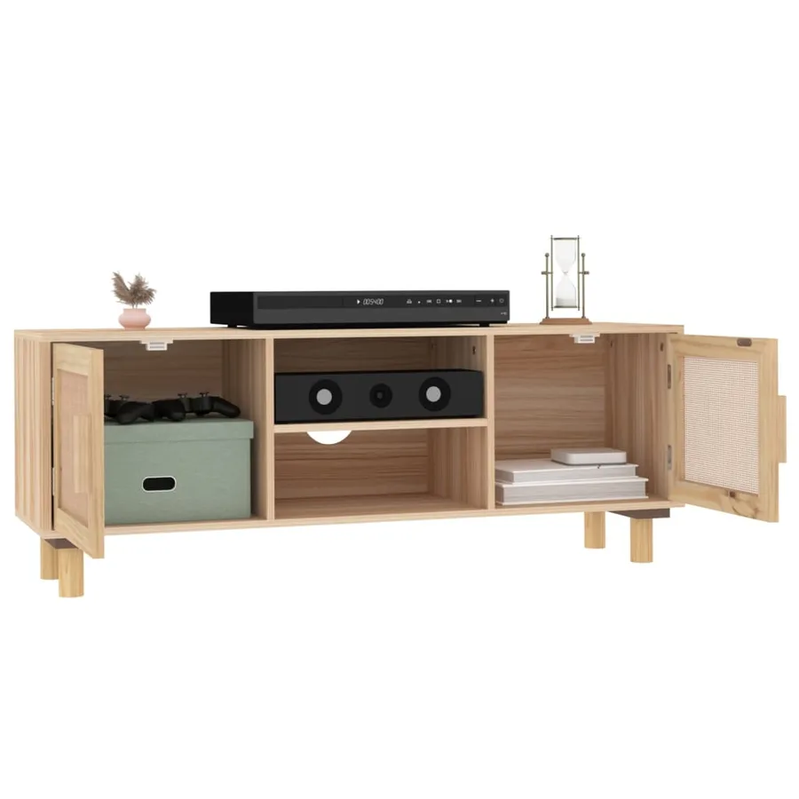 Meuble TV Marron 105x30x40 cm Bois de pin massif rotin naturel - 3