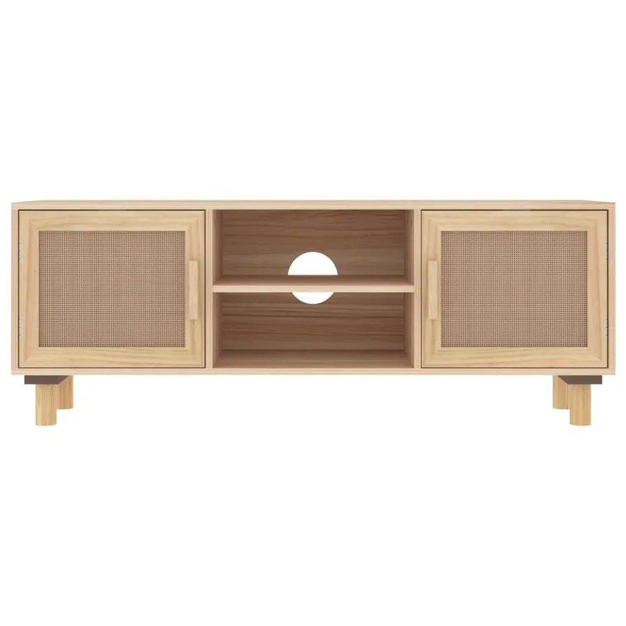 Meuble TV Marron 105x30x40 cm Bois de pin massif rotin naturel - 4
