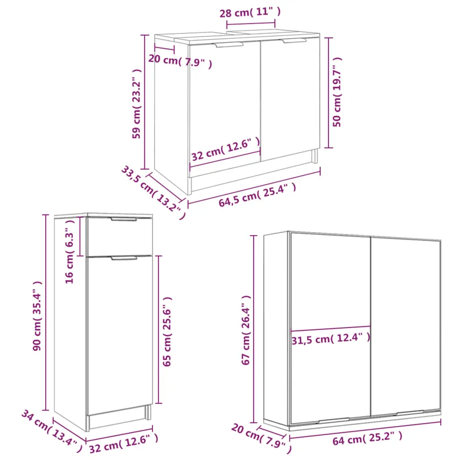 Ensemble d'armoires de salle de bain 4 pcs sonoma gris - 11