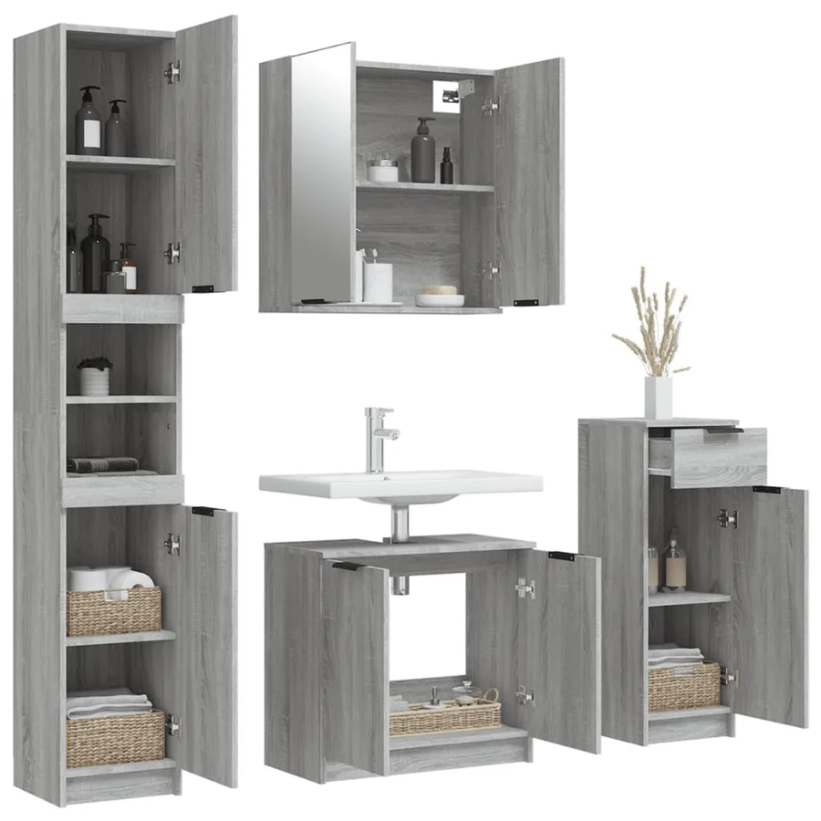 Ensemble d'armoires de salle de bain 4 pcs sonoma gris - 4