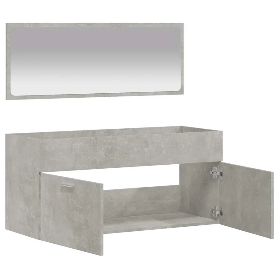 Armoire de bain avec miroir gris béton bois d'ingénierie - 4