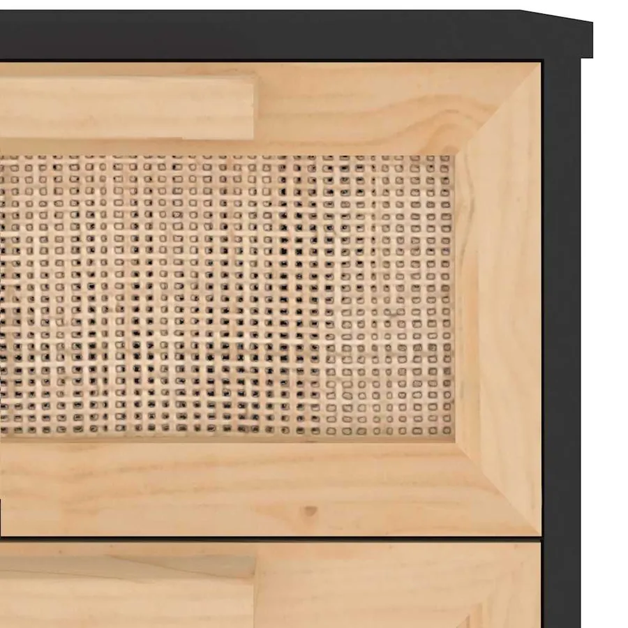 Buffet Noir 40x30x90 cm Bois de pin massif et rotin naturel - 7