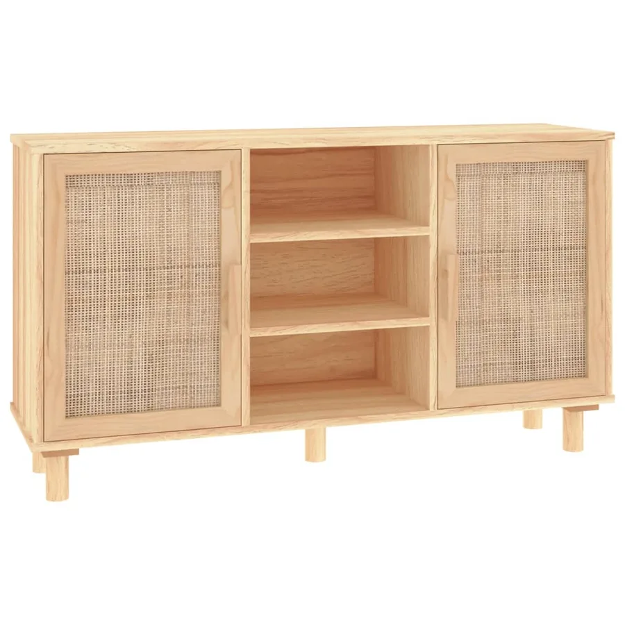 Buffet Marron 105x30x60 cm Bois de pin massif et rotin naturel - 2