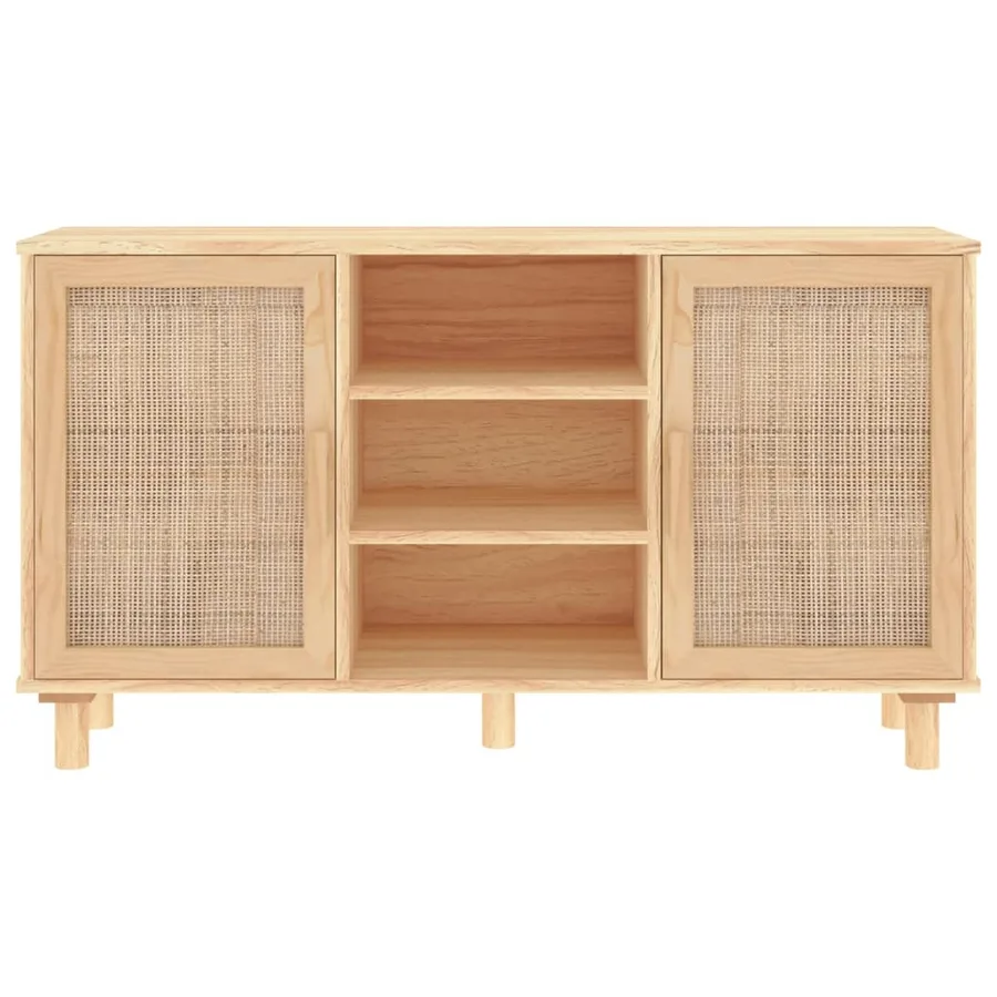 Buffet Marron 105x30x60 cm Bois de pin massif et rotin naturel - 4