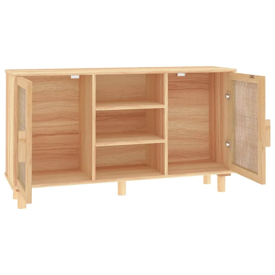 Buffet Marron 105x30x60 cm Bois de pin massif et rotin naturel - 5