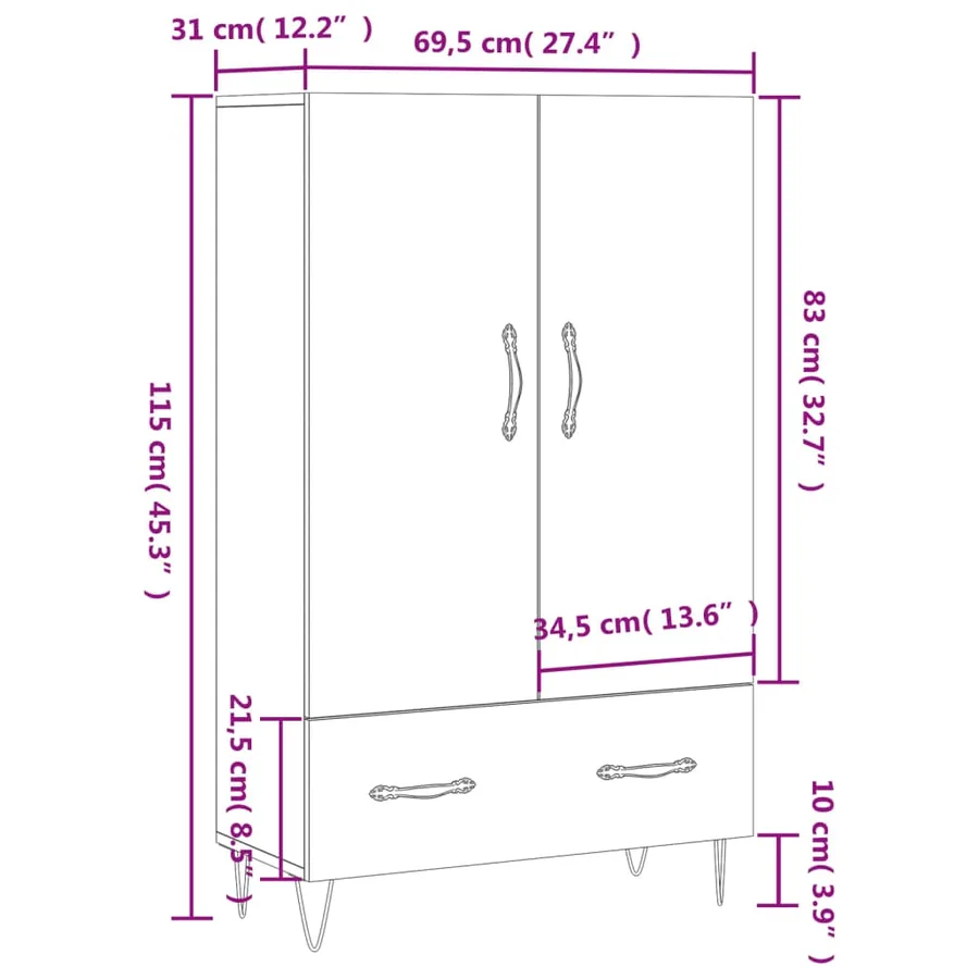 Buffet haut blanc 69,5x31x115 cm bois d'ingénierie - 13