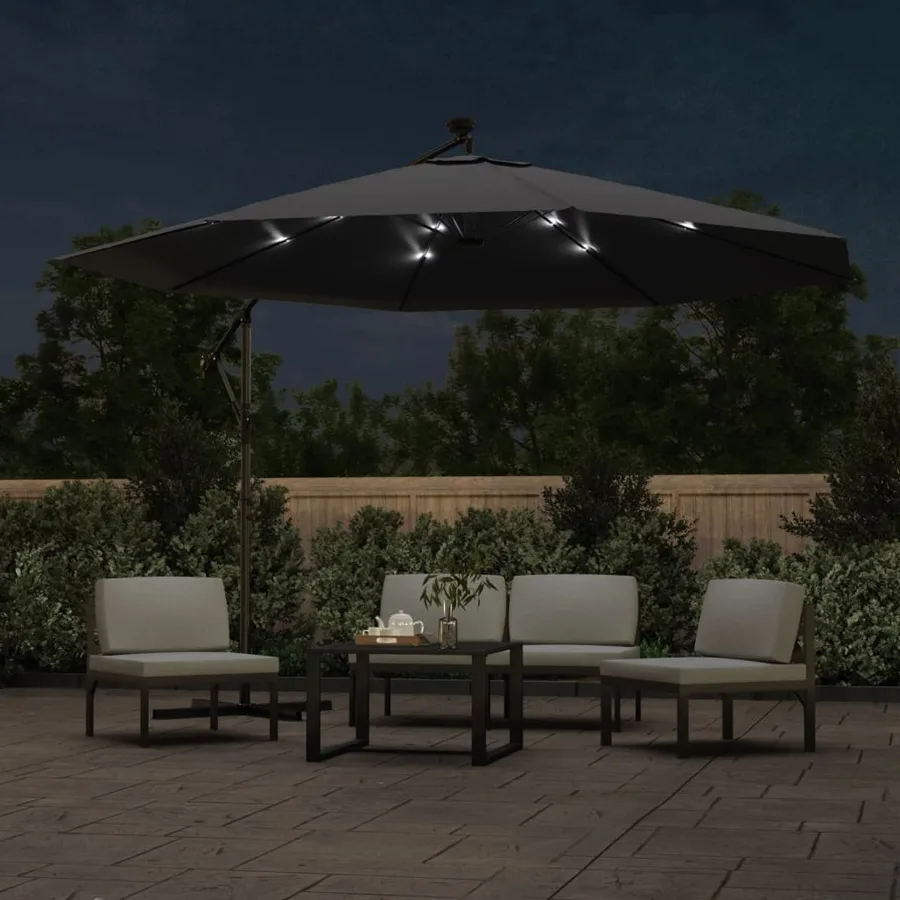 Parasol de jardin en porte-à-faux avec lumières LED noir 350 cm - 3