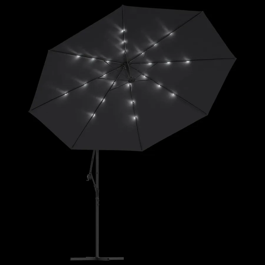 Parasol de jardin en porte-à-faux avec lumières LED noir 350 cm - 6