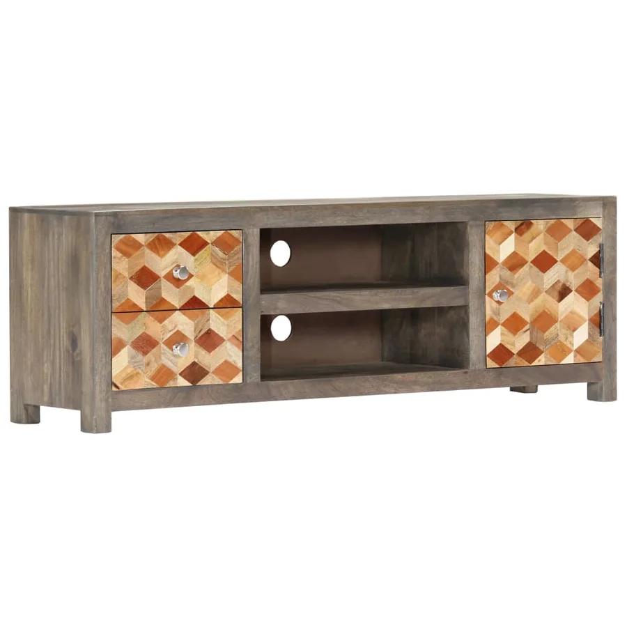 Meuble TV Gris 120 x 30 x 40 cm Bois massif de manguier - 10