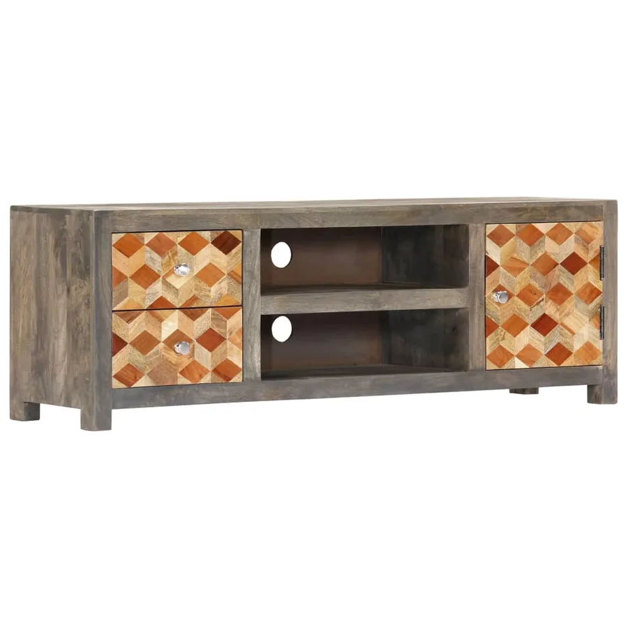 Meuble TV Gris 120 x 30 x 40 cm Bois massif de manguier - 11