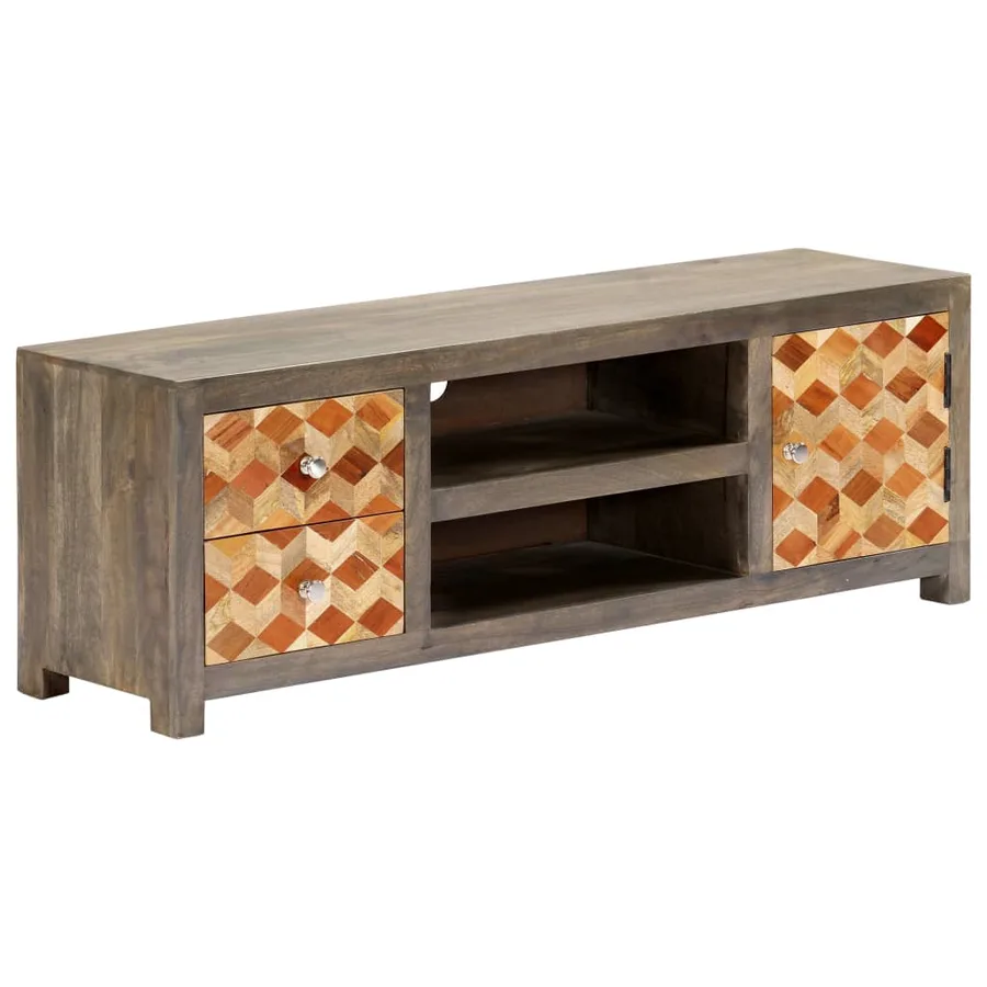 Meuble TV Gris 120 x 30 x 40 cm Bois massif de manguier - 12