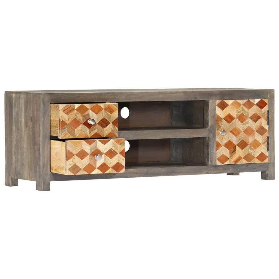 Meuble TV Gris 120 x 30 x 40 cm Bois massif de manguier - 2