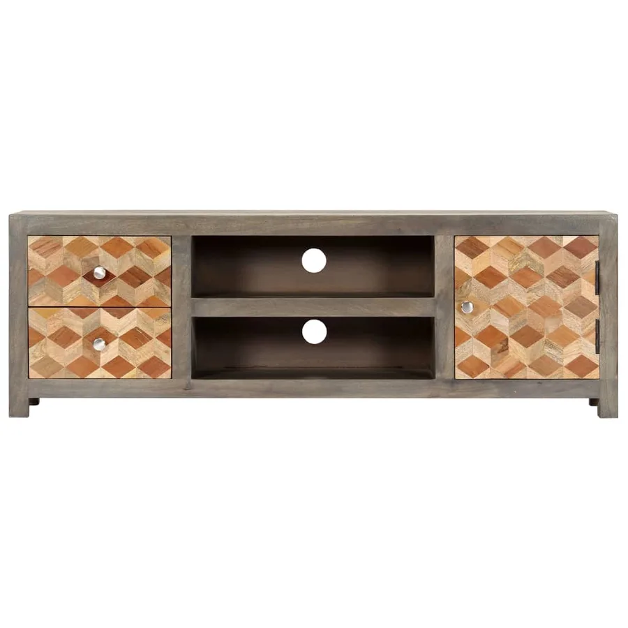 Meuble TV Gris 120 x 30 x 40 cm Bois massif de manguier - 3