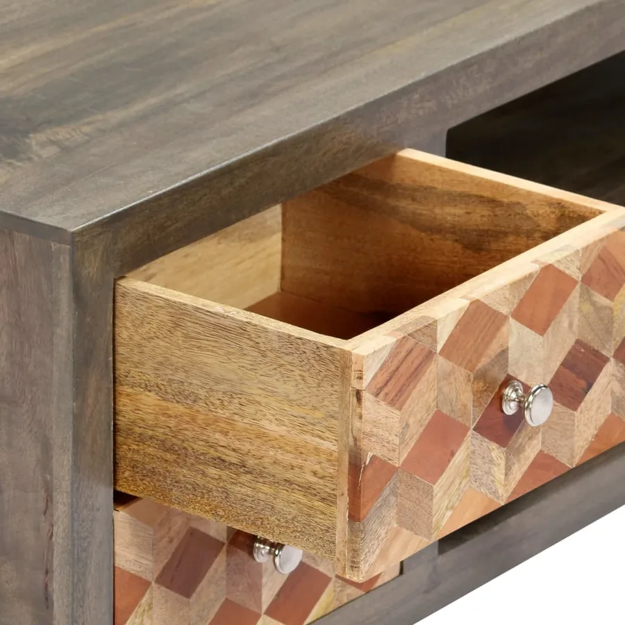 Meuble TV Gris 120 x 30 x 40 cm Bois massif de manguier - 7
