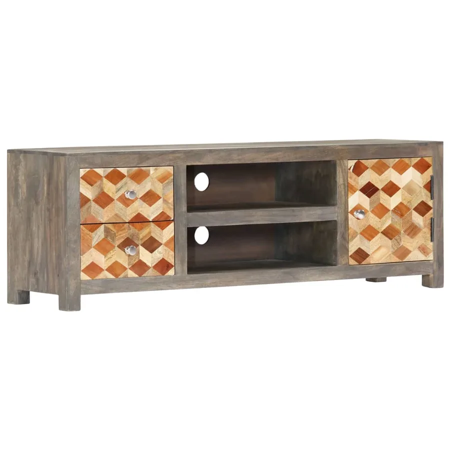 Meuble TV Gris 120 x 30 x 40 cm Bois massif de manguier - 9