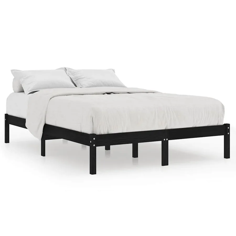 Cadre de lit sans matelas noir bois massif 140x190 cm - 2
