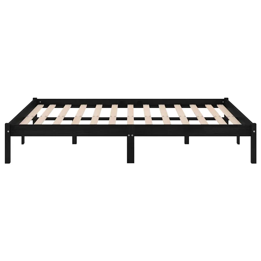 Cadre de lit sans matelas noir bois massif 140x190 cm - 5