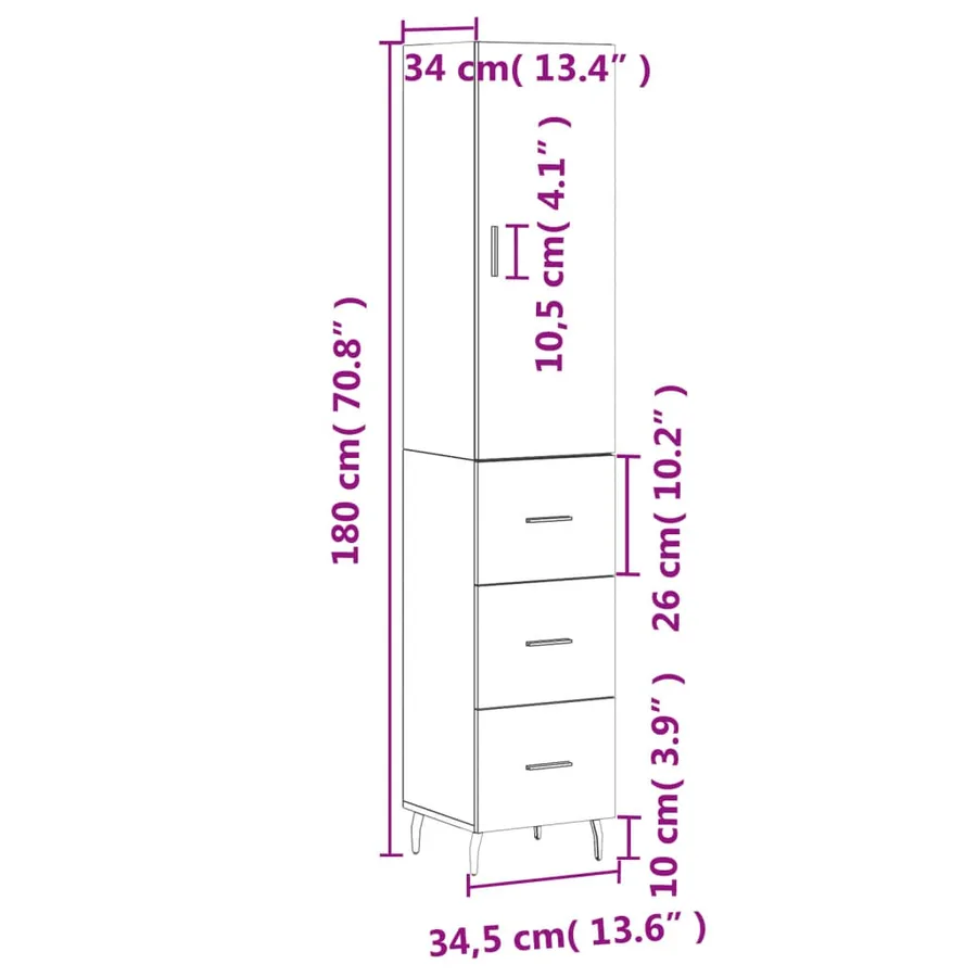 Buffet haut Blanc 34,5x34x180 cm Bois d'ingénierie - 14