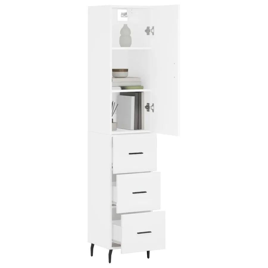 Buffet haut Blanc 34,5x34x180 cm Bois d'ingénierie - 3