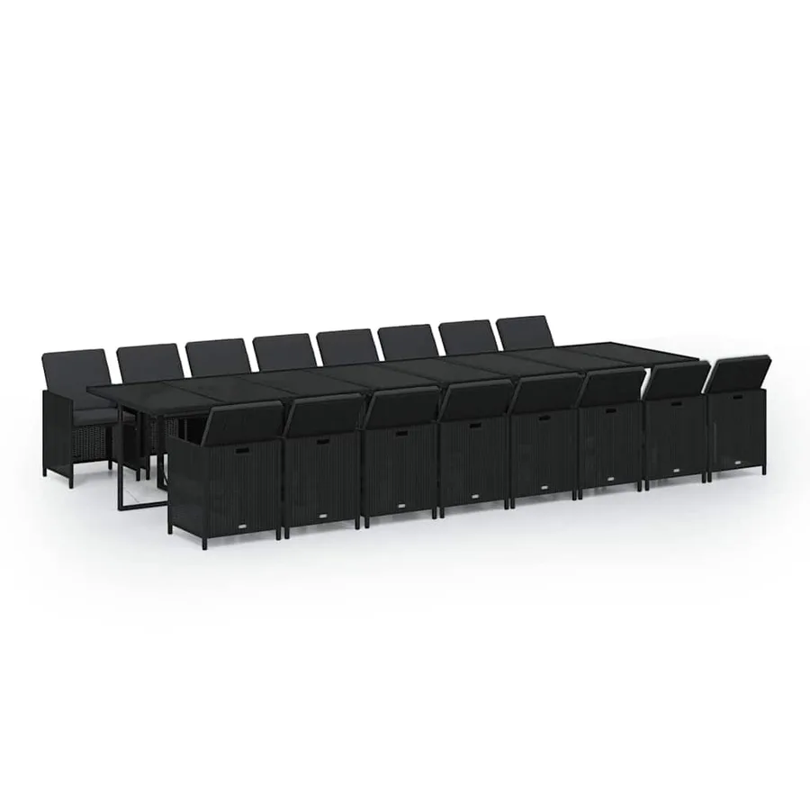 Ensemble à manger de jardin 17 pcs coussins noir résine tressée - 2