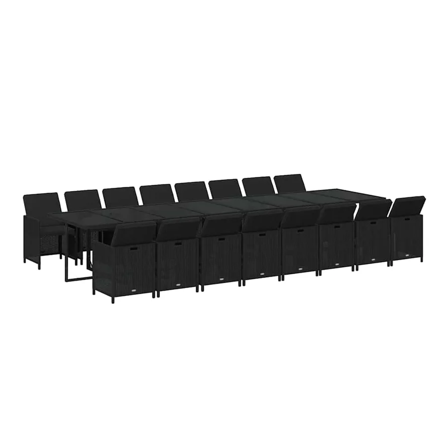 Ensemble à manger de jardin 17 pcs coussins noir résine tressée - 3