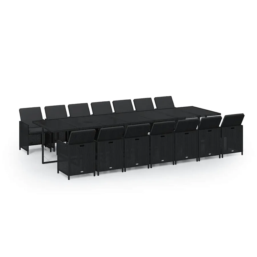 Ensemble à manger de jardin coussins 15 pcs Résine tressée Noir - 2