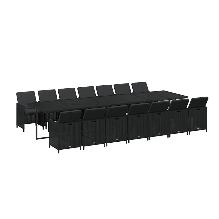 Ensemble à manger de jardin coussins 15 pcs Résine tressée Noir - 3