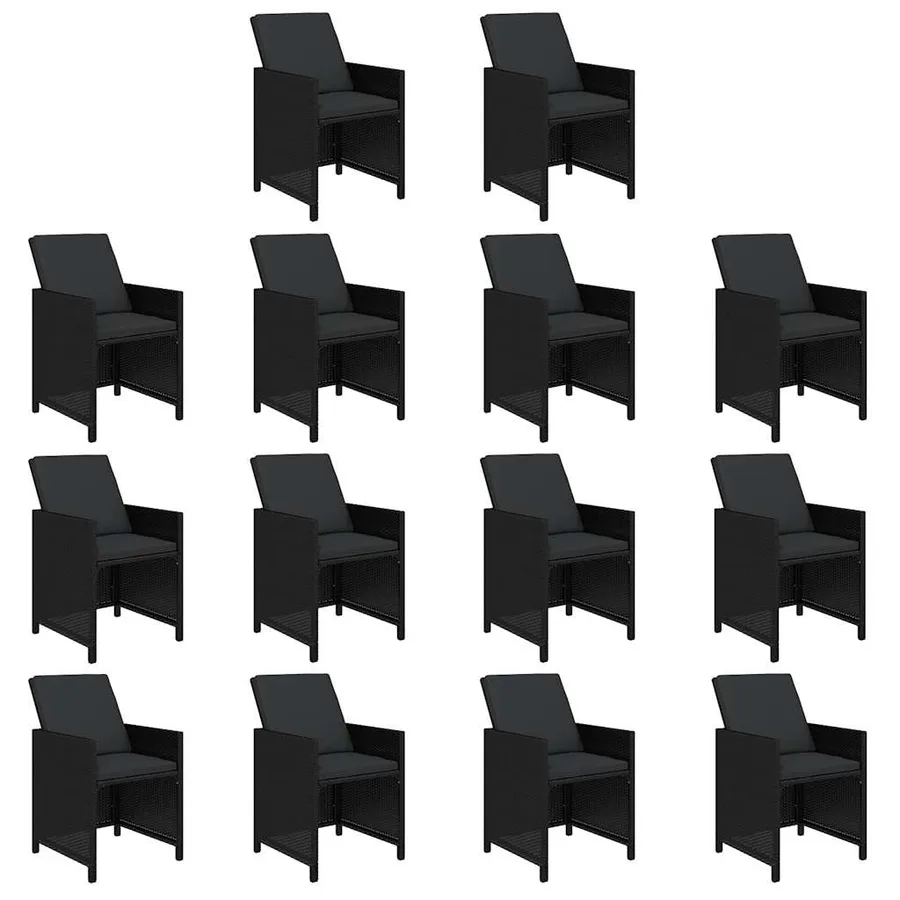 Ensemble à manger de jardin coussins 15 pcs Résine tressée Noir - 4