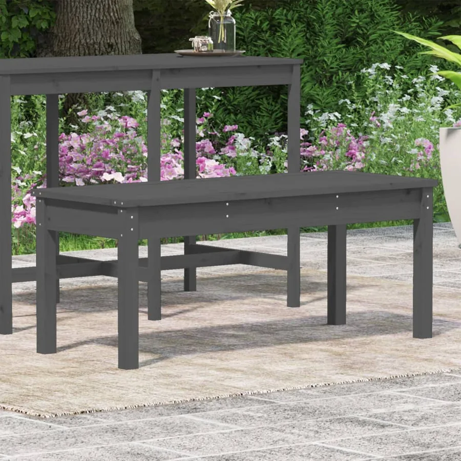 Banc de jardin gris 109x44x45 cm bois massif de pin - 3