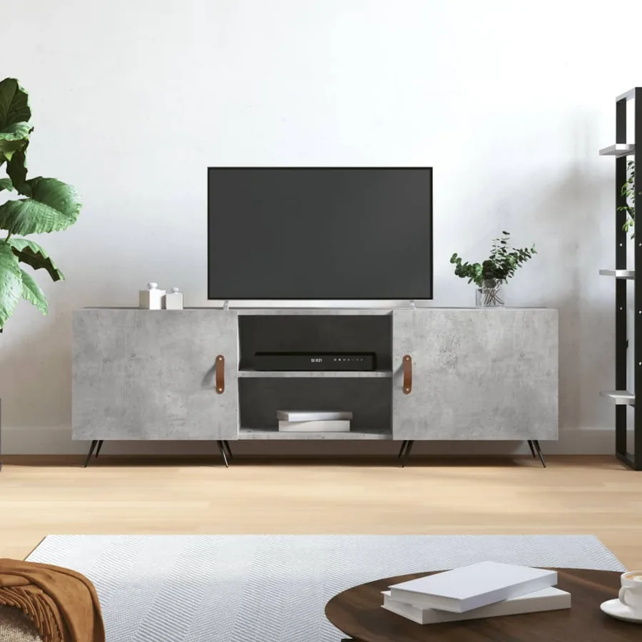 Meuble TV gris béton 150x30x50 cm bois d'ingénierie