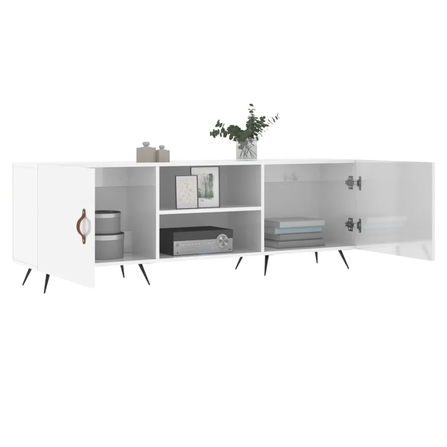Meuble TV blanc brillant 150x30x50 cm bois d'ingénierie - 4