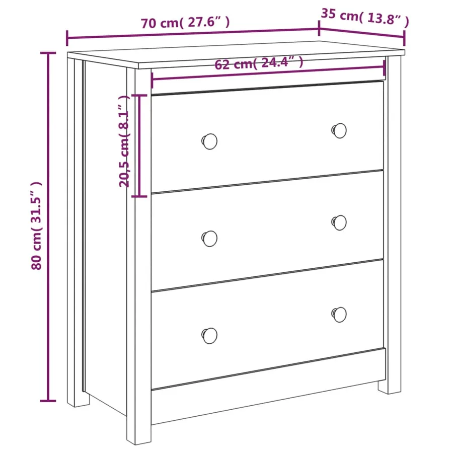 Buffet 70x35x80 cm bois massif de pin - 9