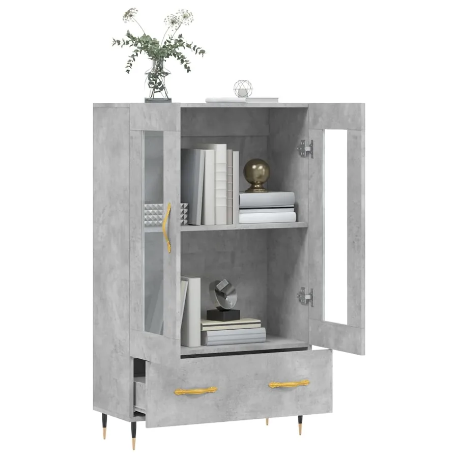 Buffet haut gris béton 69,5x31x115 cm bois d'ingénierie - 4