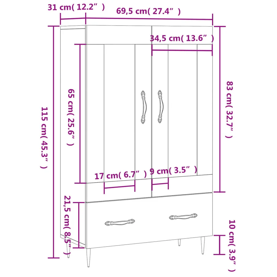 Buffet haut sonoma gris 69,5x31x115 cm bois d'ingénierie - 13