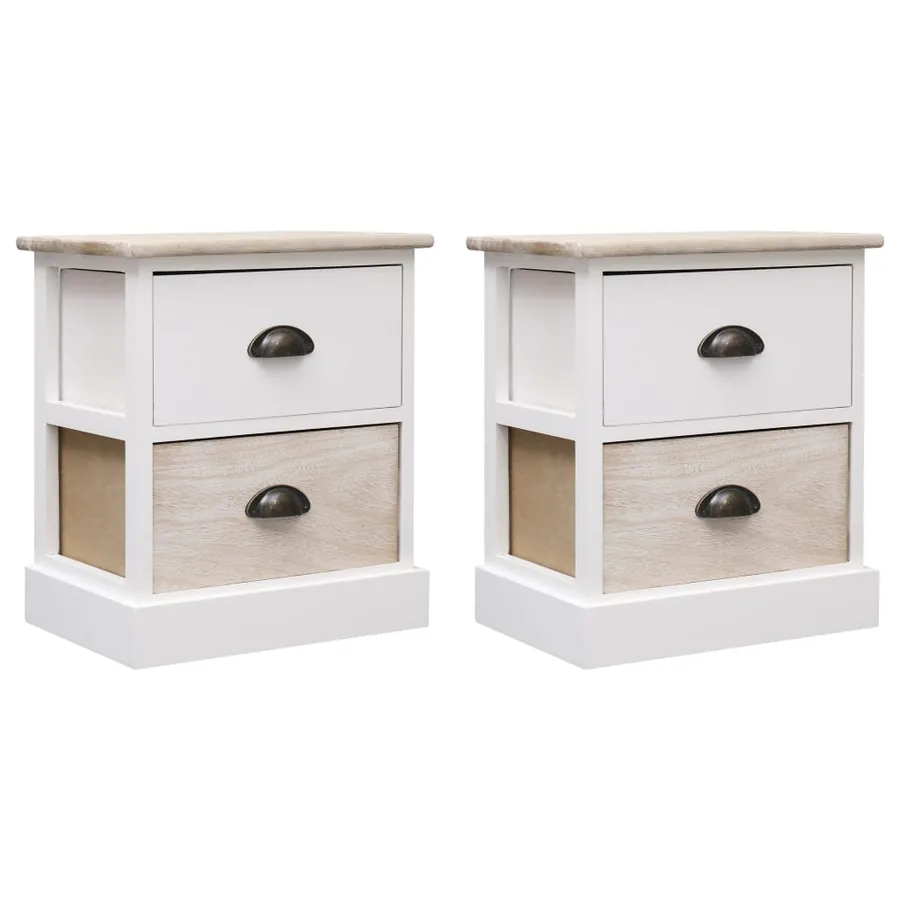 2 pcs Tables de chevet Blanc et naturel 38x28x45 cm Paulownia