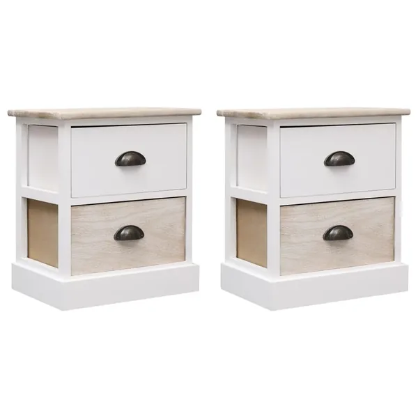 2 pcs Tables de chevet Blanc et naturel 38x28x45 cm Paulownia
