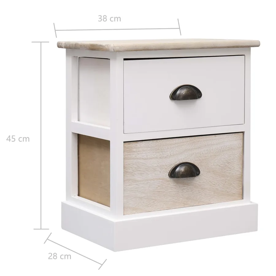 2 pcs Tables de chevet Blanc et naturel 38x28x45 cm Paulownia - 7