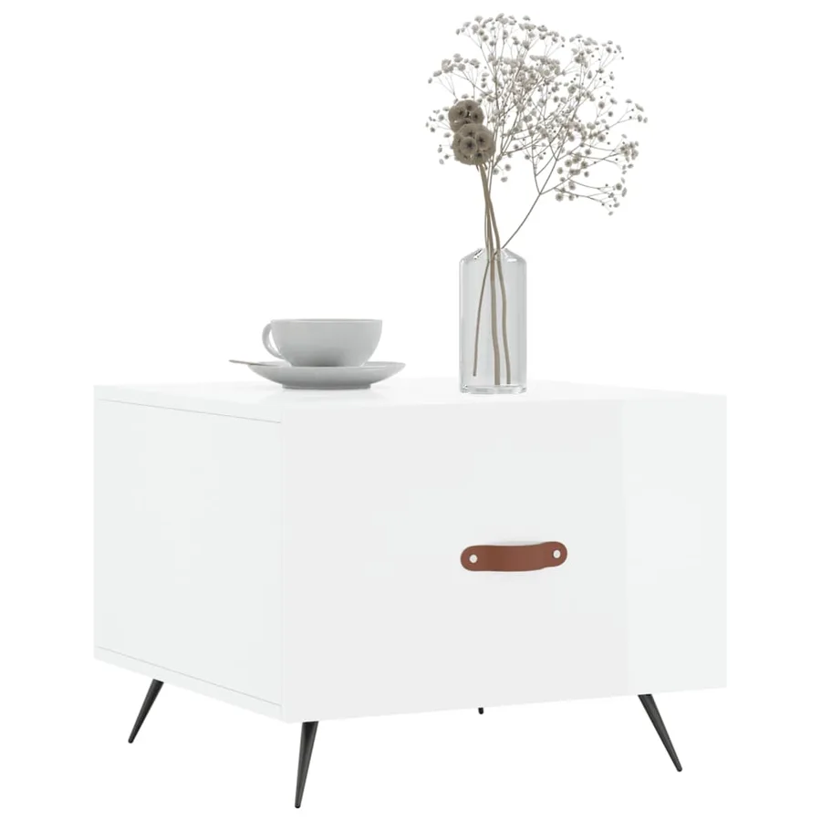 Table basse blanc brillant 50x50x40 cm bois d'ingénierie - 3