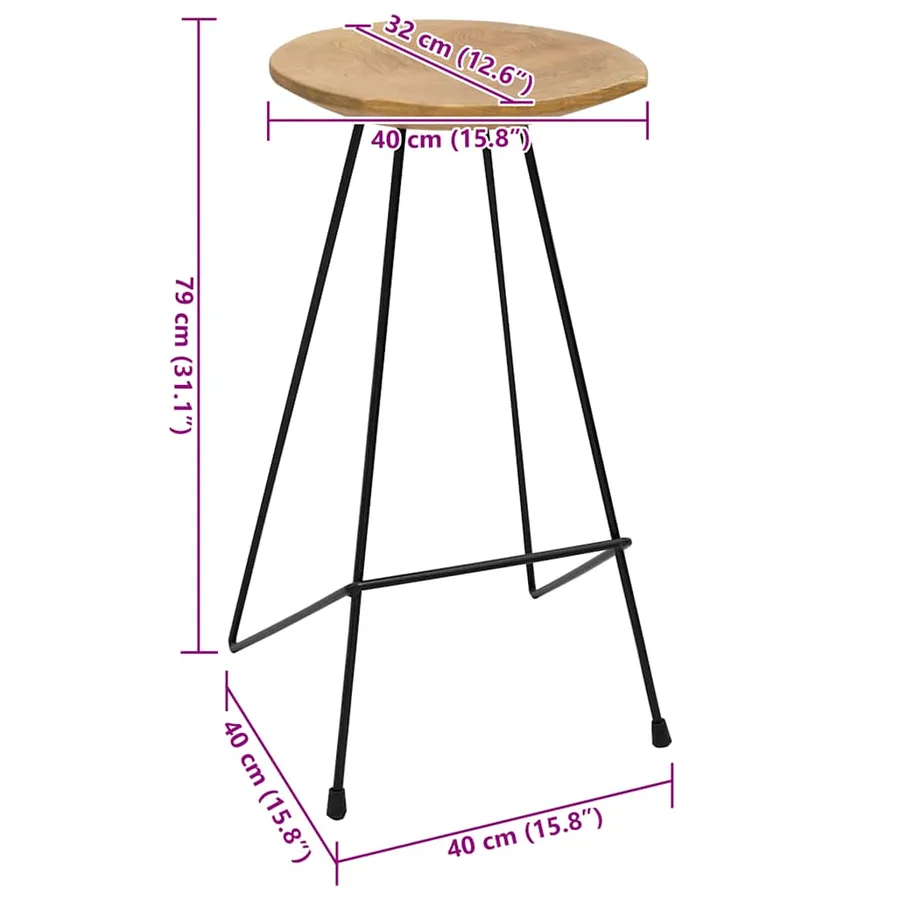Tabourets de bar lot de 2 bois de teck massif - 8