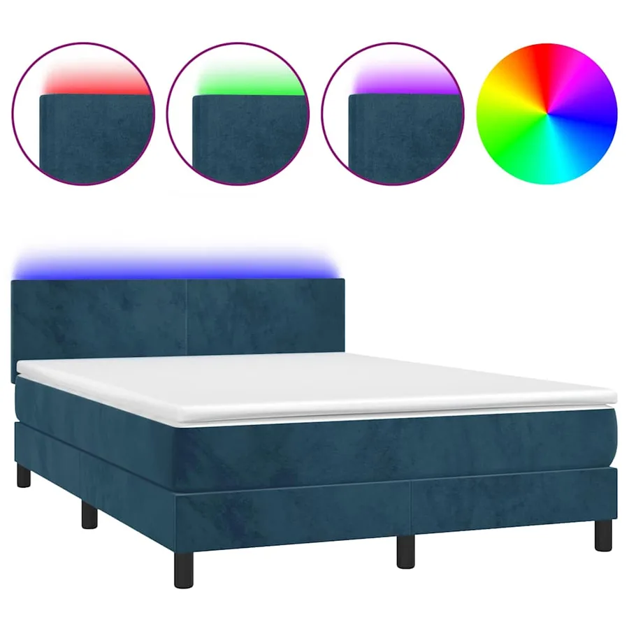 Sommier à lattes de lit avec matelas LED Bleu foncé 140x190 cm - 2