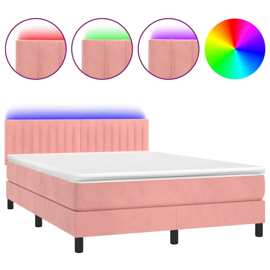 Sommier à lattes de lit avec matelas et LED Rose 140x190 cm - 2