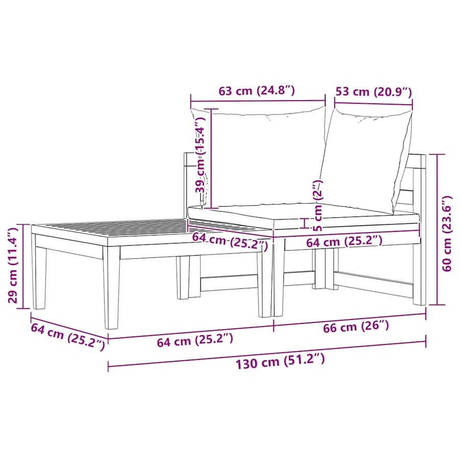 Salon de jardin 2 pcs avec coussins blanc crème Bois d'acacia - 10