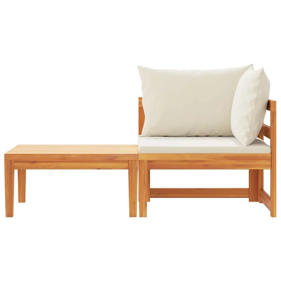 Salon de jardin 2 pcs avec coussins blanc crème Bois d'acacia - 5