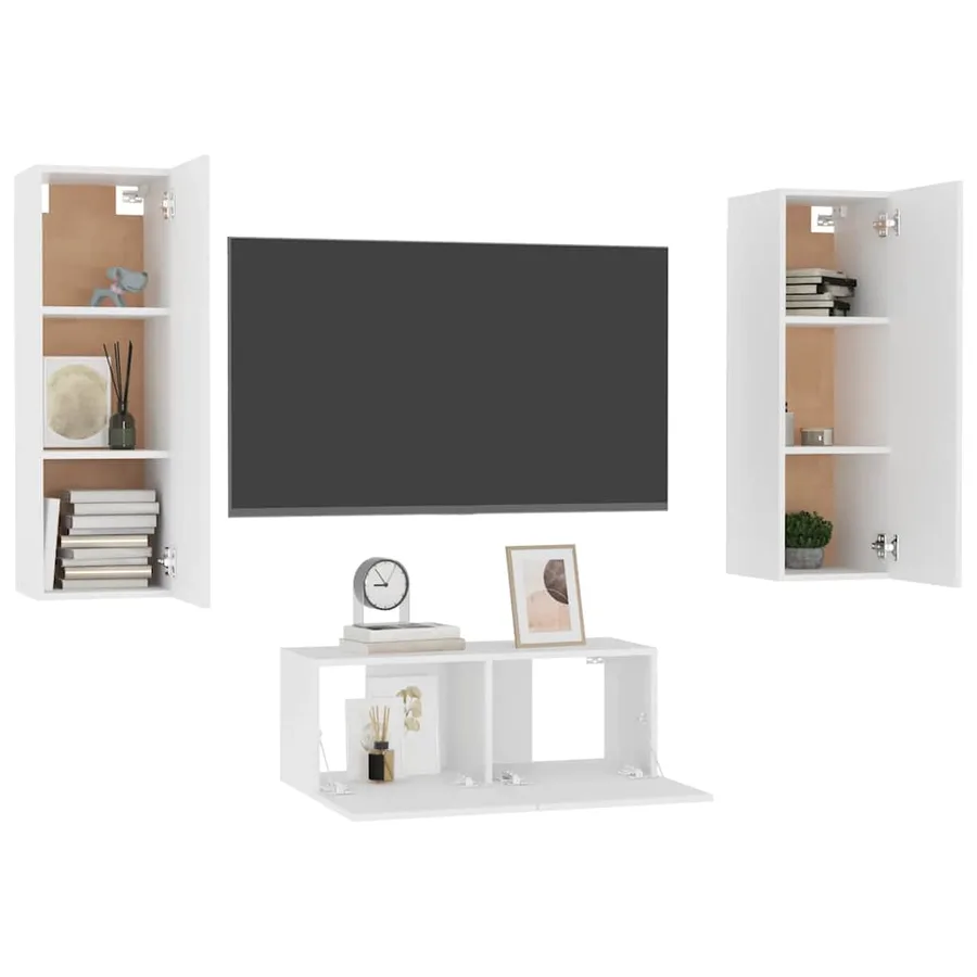 Ensemble de meubles TV 3 pcs Blanc Bois d'ingénierie - 3