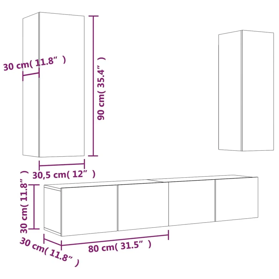 Ensemble de meubles TV 4 pcs Blanc Bois d'ingénierie - 14