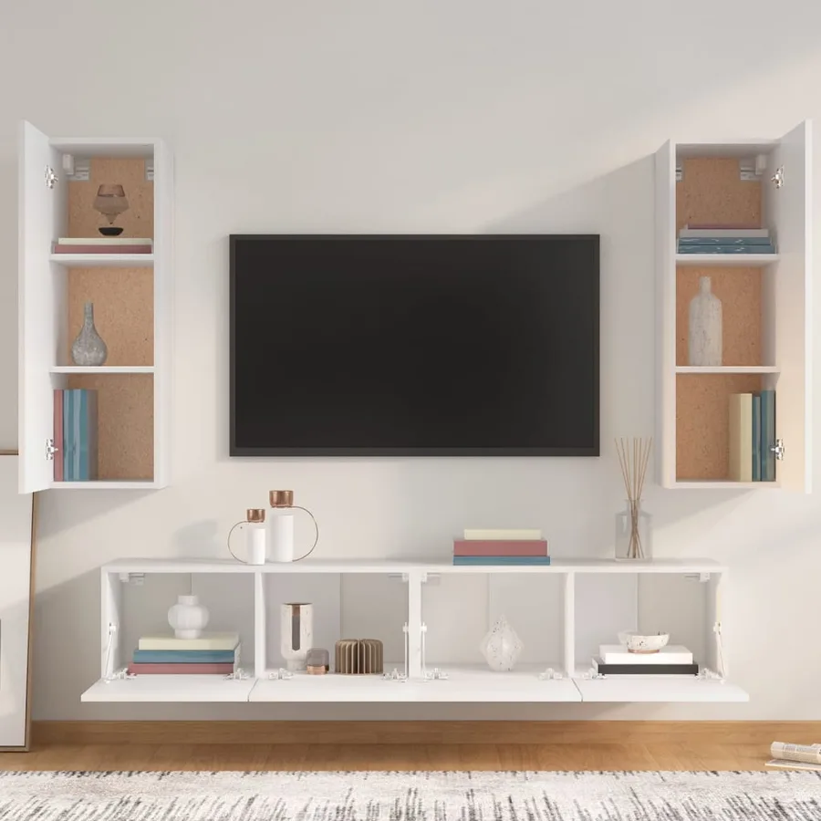 Ensemble de meubles TV 4 pcs Blanc Bois d'ingénierie - 3