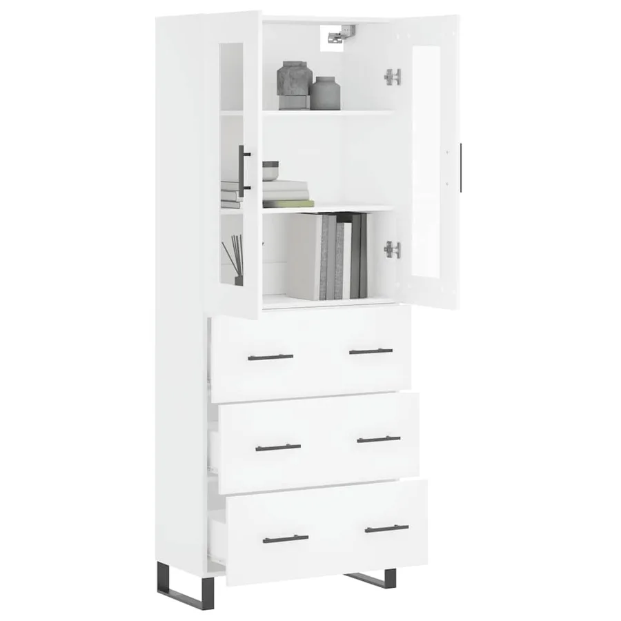 Buffet haut Blanc 69,5x34x180 cm Bois d'ingénierie - 3