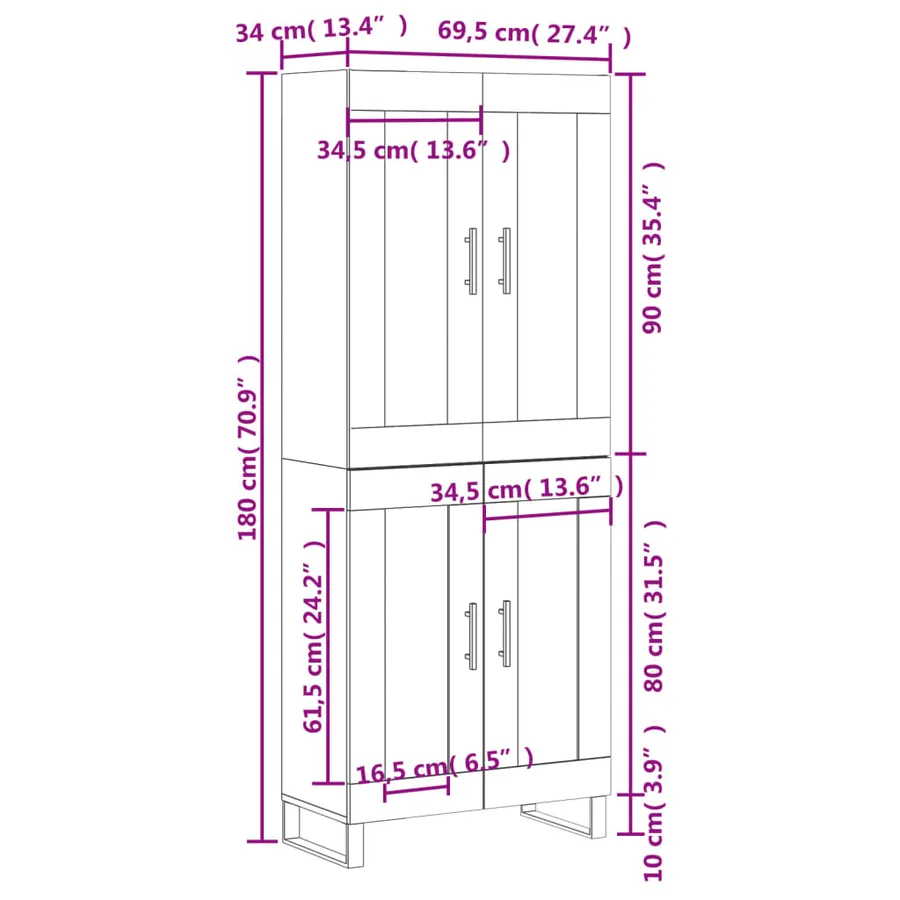 Buffet haut Blanc 69,5x34x180 cm Bois d'ingénierie - 13